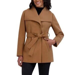 NEW Tahari Women's Size S Camel Brown Belted Wrap Coat Polyester